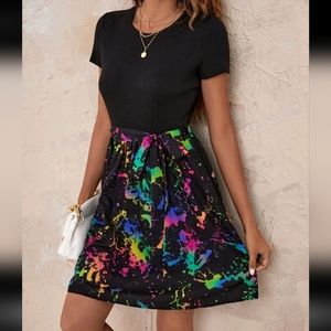 SHEIN LUNE Splash Ink Print Belted Dress